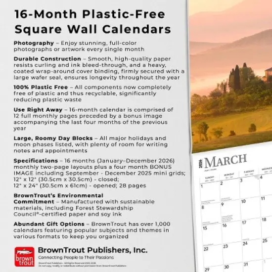BrownTrout Italy 2026 12"x24" Hanging Square Wall Calendar Plastic-Free image {5}