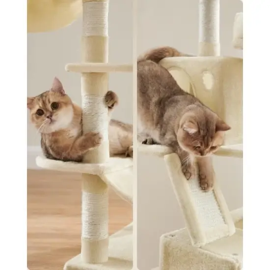 Feandrea 66.1/81.1"H Cat Tree Cat Tower for Indoor Cats, Plush Multi-Level Cat Condo with Scratching Posts, Perches, Caves, Hammock image {4}