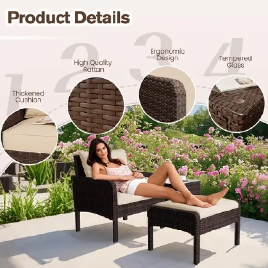 COWLOWN Beige Accented Outdoor Furniture Set, High Back Swivel Chairs, Brown Wicker Sofa for Porch, Backyard image {4}