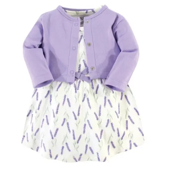 Touched by Nature Baby and Toddler Girl Organic Cotton Dress and Cardigan 2pc Set, Lavender image {4}