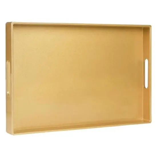 Attop Gold Decorative Tray for Coffee Table Modern Handled Plastic Ottoman Tray 15.8x10.2x1.4inch Bathroom & Living Room Decor image {5}