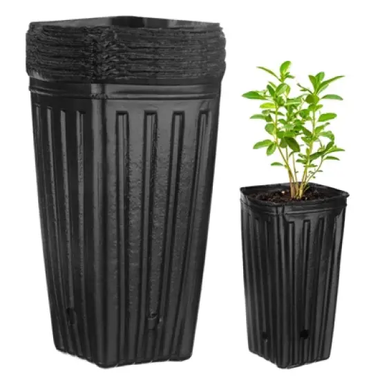 Unique Bargains Plastic Deep Drainage Holes Indoor Outdoor Gardening Plant Nursery Pots Black image {4}