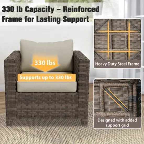 EAGLE PEAK Harbor Haven 2 PCS Hand-Woven Wicker Patio Chair with All Weather Resistant Deep Seat & Wide Rattan, Patio Furniture Chairs image {4}