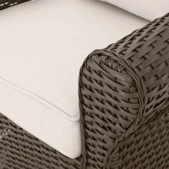 Amaya 5pc Outdoor 4 Wicker Swivel Chair & Fire Pit Set - Dark Brown/Beige/Matte Black - Christopher Knight Home image {15}