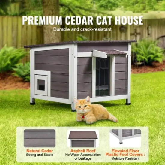 VEVOR Outdoor Cat House Weatherproof, Feral Cat Shelter for Multiple Cats, Outdoor Wooden Cat Rabbit House with a Window, 24"L x 21"W x 18"H image {2}