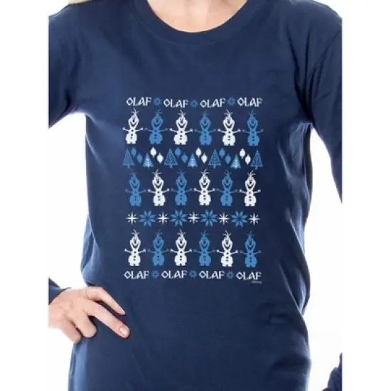 Disney Adult Unisex Frozen Movie Film Olaf Sweater Sleep Pajama Set Blue image {2}