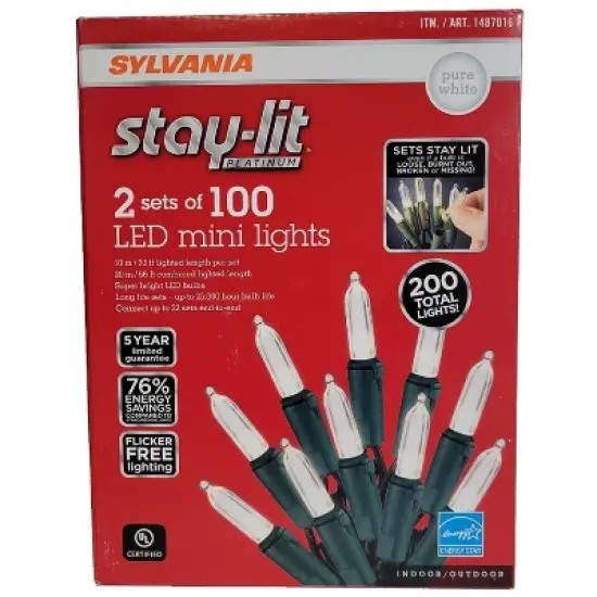 Sylvania Stay-Lit Platinum 2 set of 100 LED Mini Lights Pure White image {1}