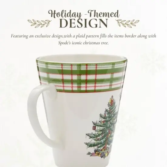 Spode Christmas Tree Mug, 14oz - Porcelain Holiday Mug with Tartan Border & Handle, Dishwasher & Microwave Safe - Ceramic Festive Cups image {2}