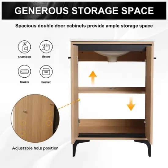 Single Sink Bathroom Vanity, With 2 Soft Closing Doors, Bathroom Vanity With Top Sink, Modern Bathroom Storage Cabinet image {5}