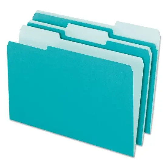 Pendaflex Interior File Folders 1/3 Cut Top Tab Letter Aqua 100/Box 421013AQU image {1}