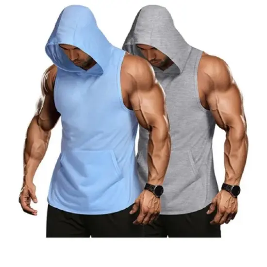 COOFANDY Men's 2 Pack Workout Hooded Tank Tops Bodybuilding Muscle Cut Off T Shirt Sleeveless Gym Hoodies S-XXXL image {7}