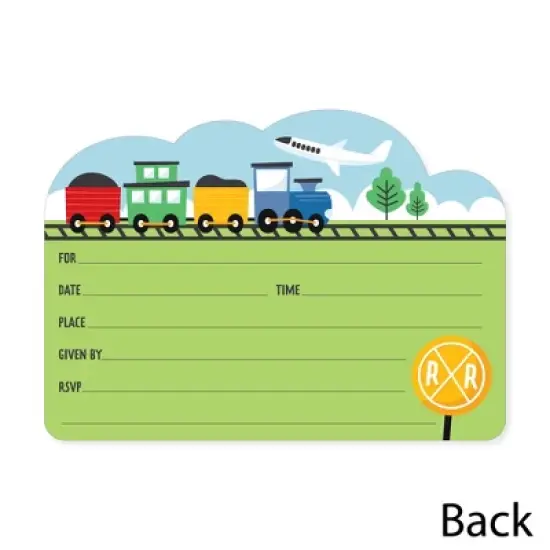 Big Dot of Happiness Cars, Trains, and Airplanes - Shaped Fill-In Invitations - Transportation Birthday Party Invitation Cards with Envelopes - 12 Ct image {3}
