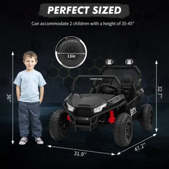 Ride On Car Utv, 24V 2 Seater, Off-Road Kids Electric Vehicles with Metal Frame, 3 Speeds for Boys and Girls image {6}