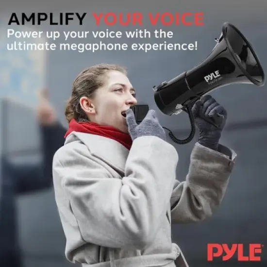 Pyle Portable Bullhorn Megaphone with Built-In Siren and MP3 Input - PMPRA514BK, 50-Watt image {5}