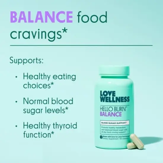 Love Wellness Hello Burn Balance Blood Sugar Support Vegan Capsules - 60ct image {1}