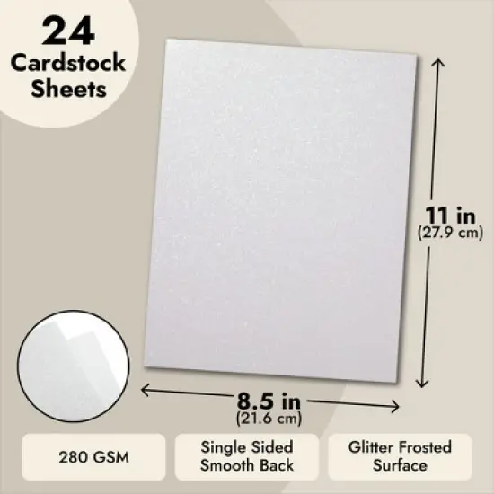 Bright Creations 24 Sheets White Glitter Cardstock Paper for Scrapbooking, Arts, DIY Sparkle Crafts, 280gsm, 8.5 x 11 In image {3}