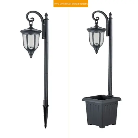 C Cattleya 1-Light Black Solar Outdoor Post Light with Planter and Crackle Glass image {3}