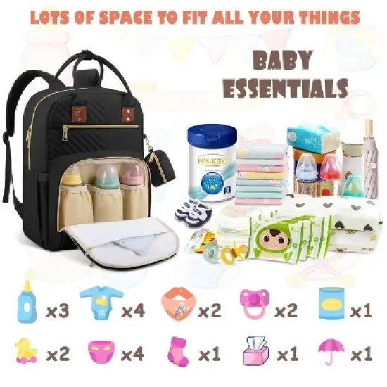 Itopfox Large Capacity Diaper Backpack for Travel with Changing Pad, Stroller Straps & Pacifier Case, Black image {1}