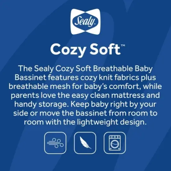 Sealy Cozy Soft Breathable Lightweight Bassinet - Gray image {13}