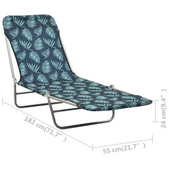 vidaXL 2X Folding Sun Lounger Outdoor Garden Beach Patio Lounge Seating Bed Foldable Camping Chair Daybed Sunbed Steel and Fabric Leaf Pattern image {7}