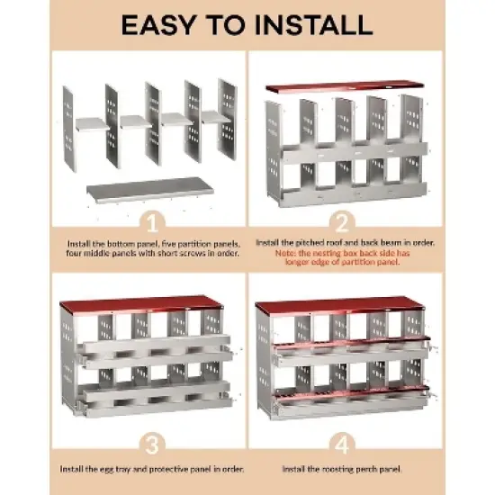 Galvanized Metal 8-Hole Chicken Nesting Box with Egg Tray & Fake Eggs, Rustproof Poultry Laying Box with Perch Rod for Coops image {2}