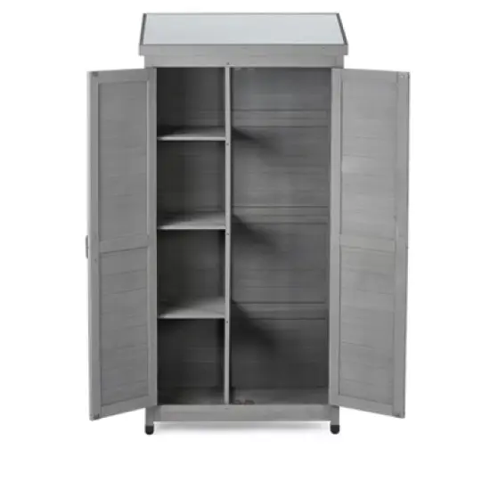 Outdoor Storage Cabinet and Metal Top,Garden Storage Shed,Outdoor 68 Inches Wood Tall Shed for Yard and Patio image {8}