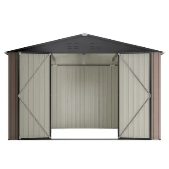 10' x 10' Metal Storage Shed for Ourdoor, Steel Yard Shed with Design of Lockable Doors, Utility and Tool Storage for Garden, Backyard,Outside use image {10}