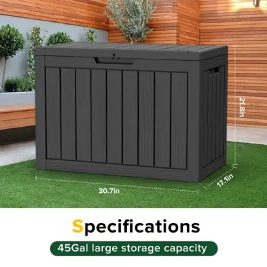 45 Gallon Resin Deck Box, Lockable Waterproof Ourdoor Storage Container for Pool Accessories, Patio and Garden Tools image {6}
