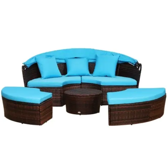 Resenkos 4-Piece Round Convertible Daybed with Cushions, Outdoor Sectional Furniture, PE Rattan, image {1}