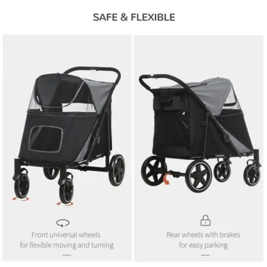 Gulches Pet Strollers: Gray One-Click Foldable Stroller for Medium to Large Dogs image {5}
