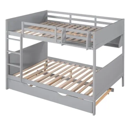 Separable Full-Over-Full Bunk Bed with Twin Size Trundle and Bookshelf - ModernLuxe image {4}