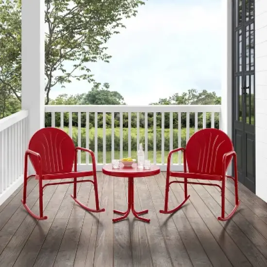 Griffith 3pc Outdoor Rocking Chair Set - Red - Crosley image {7}