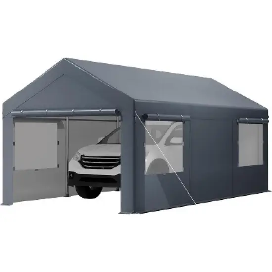 Acekool Portable Carport Canopy, Heavy Duty Steel Frame Garage Shelter, Water-Resistant Outdoor Vehicle Storage, Easy Assembly image {7}