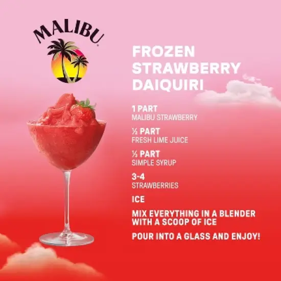 Malibu Strawberry Flavored White Rum - 750ml Bottle image {4}
