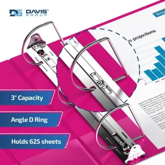 Premium Economy 3" Angle D Ring Binder 6pk Pink: Davis Group, Hard Cover, 625 Sheet Capacity, 2 Pockets, Polypropylene image {2}