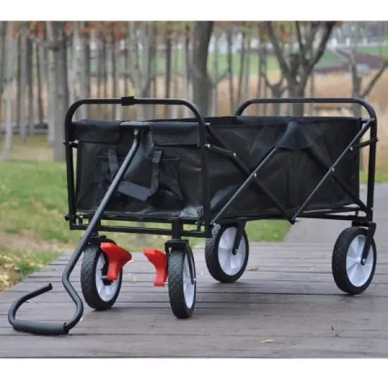 YONWAY Collapsible Outdoor Utility Wagon Cart with Cup Holder, Large Capacity Folding Wagon Garden Shopping Beach Cart with Brake image {7}