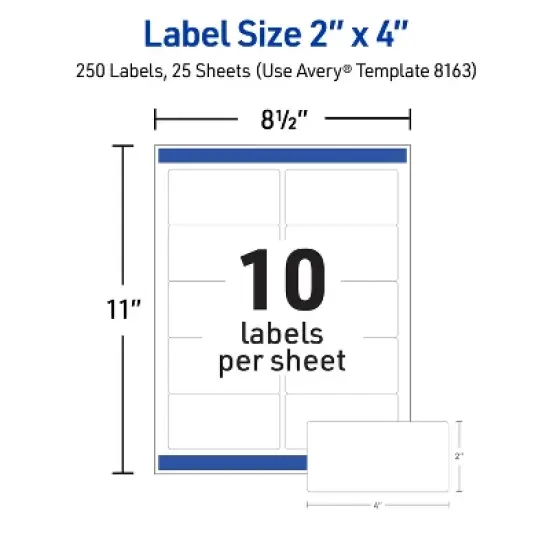 Avery Shipping Labels, 2" x 4", White, 250 Labels (8163) image {4}