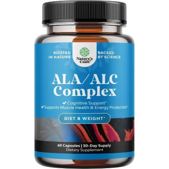 ALA & ALC Capsules, Acetyl L-Carnitine & Alpha Lipoic Acid Antioxidant Supplement for Weight Loss, Skin Health & AMPK Activator, Nature's Craft, 60ct image {8}