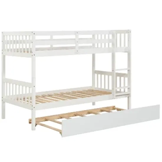 Twin Over Twin Wood Bunk Bed with Trundle, Safety Rail and Ladder-ModernLuxe image {5}