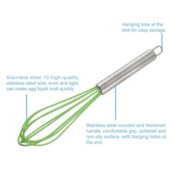 Unique Bargains Stainless Steel Kitchen Utensil Whisk 10" x 2" 2 Pcs image {3}