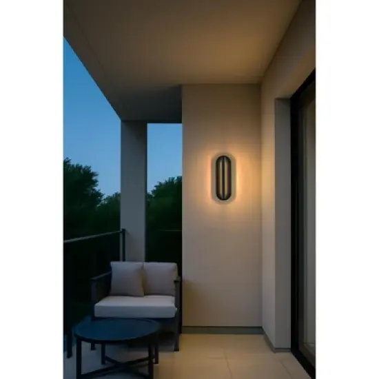ALOADECOR H19" Oval Matte Black Integrated LED Wall Sconce with Acrylic Shade Modern Dusk to Dawn Waterproof Outdoor Wall Light for Patio image {2}