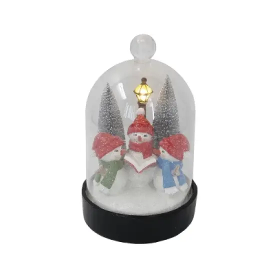 Transpac Light Up Snowmen in Cloche Decorative Figurines Multicolor Battery Operated Indoor Christmas Tabletop Decor image {1}