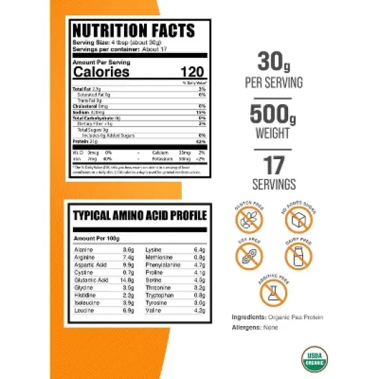 BulkSupplements Organic Pea Protein Powder image {1}