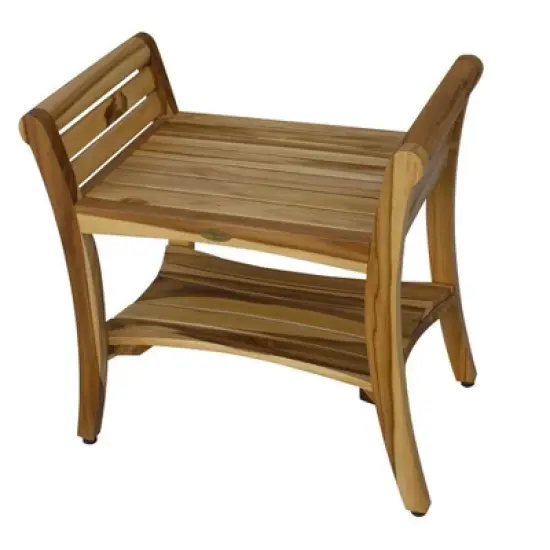 EcoDecors&reg; Symmetry&reg; 24" Teak Wood Shower Bench with Shelf and LiftAide&reg; Arms in EarthyTeak Finish - Target Plus Natural 24"L x 14"D x 24"H image {3}