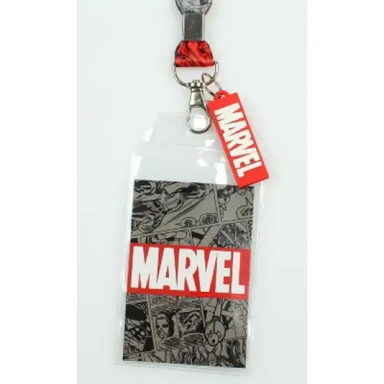 Marvel Lanyard ID Badge Holder And 2" Rubber Charm Pendant With Raised Script image {1}
