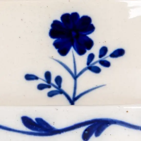 Storied Home Hand-Painted Stoneware Butter Dish with Flower, Blue and White image {4}