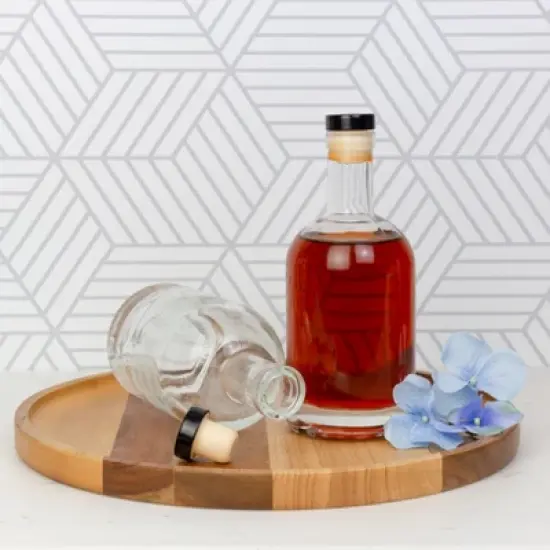 Cornucopia Brands 12oz Liquor Bottles 2pk; Clear Glass Bottles w/T-Top Synthetic Corks image {1}