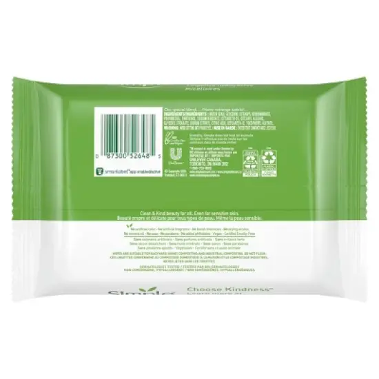 Unscented Simple Kind to Skin Micellar Makeup Remover Wipes - 25ct image {2}
