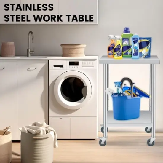 Stainless Steel Table with Wheels - Metal Work Table with Adjustable Undershelf, 2 Tiers Utility Tables Food Prep Worktable Rolling Cart image {1}