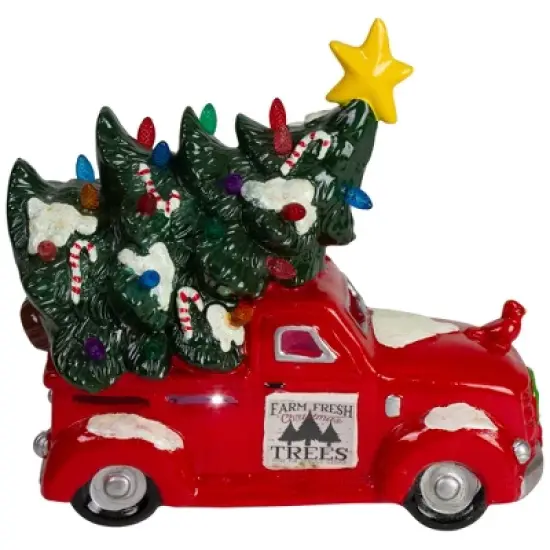 Northlight LED Lighted Vintage Truck with Tree Christmas Decoration - 8" - Red image {1}